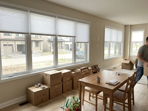 Matching cordless cellular shades across a new-build Barrhaven main floor