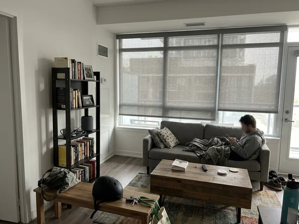 Lansdowne-area condo with battery-powered roller shades and a smart speaker