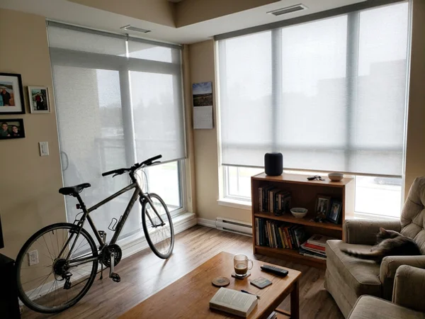 Lansdowne-area condo with battery-powered roller shades and a smart speaker