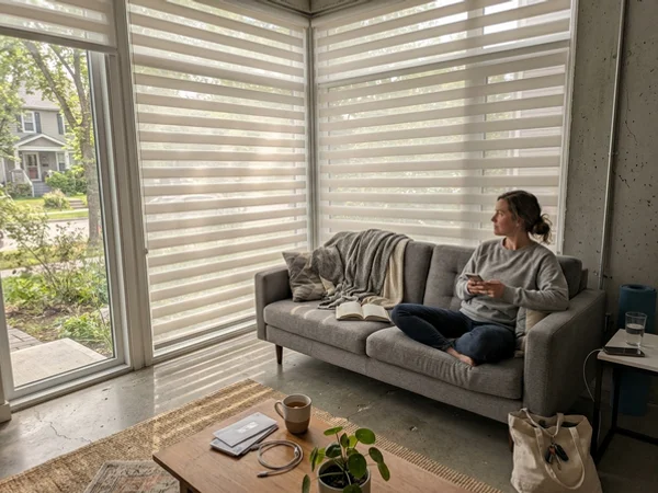 Sheer horizontal shadings on floor-to-ceiling windows of a Westboro infill