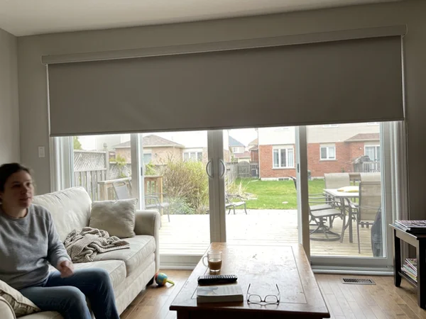Twelve-foot single-piece motorized roller on a Kanata Lakes window wall