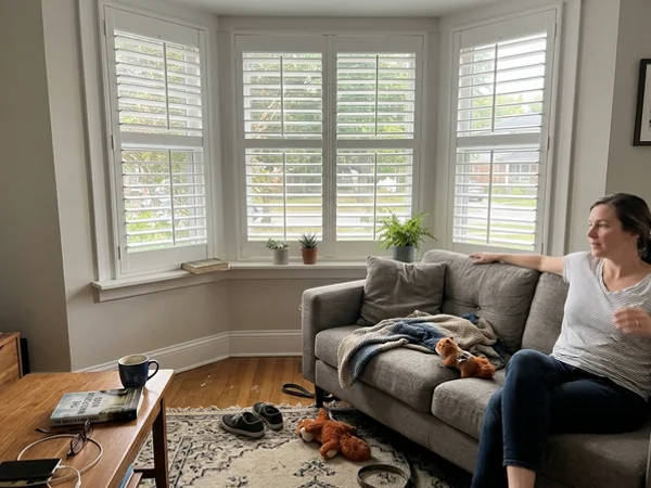 White plantation shutters fitted to a bay window in a Castle Heights bungalow